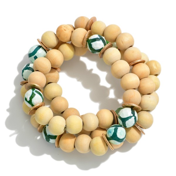 Wholesale set Three Beaded Stretch Bracelet Wood Disc Painted Honeycomb Beads Di