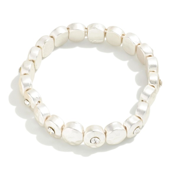 Wholesale hammered Metal Beaded Stretch Bracelet Rhinestone Accents Diameter