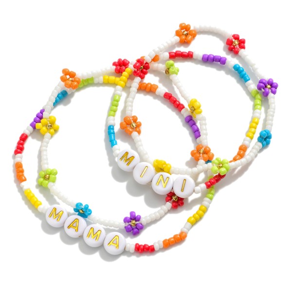 Wholesale mama Mini Stretch Bracelet Set Flower Beaded Details Mini Bracelets Di