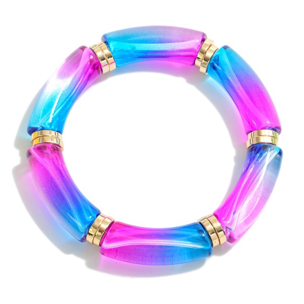 Wholesale translucent Iridescent Tube Bead Stretch Bracelet Gold Accents Diamete