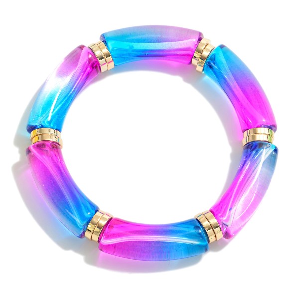 Translucent Iridescent Tube Bead Stretch Bracelet With Gold Accents 

- Approximately 2.5" Diameter 