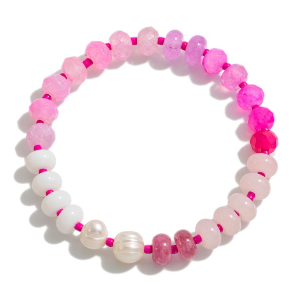 Mixed Beaded Stretch Bracelet Featuring Pearl, Stone and Faceted Beads

- Approximately 2.5" Diameter 