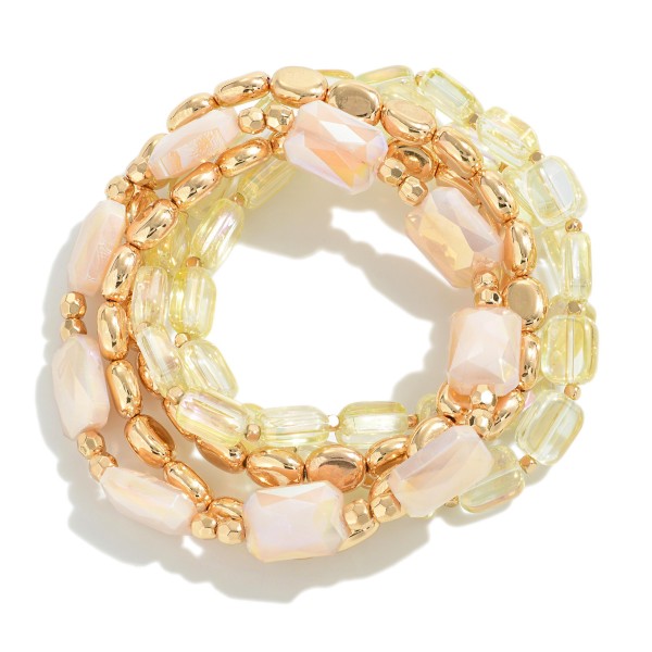 Set of Five Beaded Stretch Bracelet Featuring Smooth Finish Faceted Beads

- Approximately 2.5" D