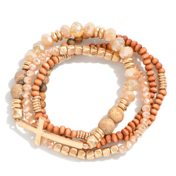 Wholesale set Four Dainty Semi Precious Natural Stone Beaded Stretch Bracelets M