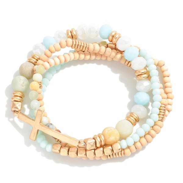 Wholesale set Four Dainty Semi Precious Natural Stone Beaded Stretch Bracelets M