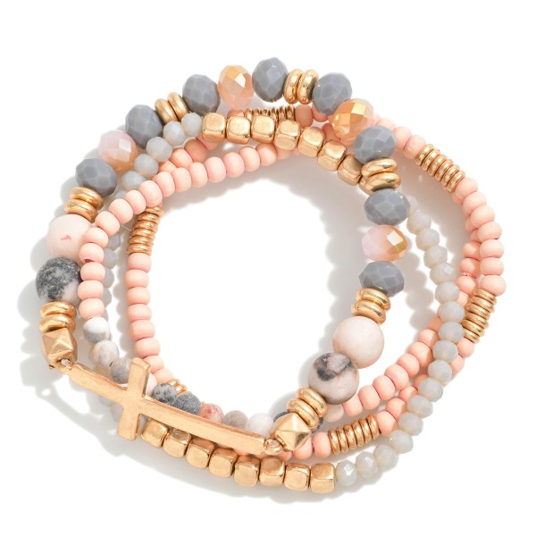 Wholesale set Four Dainty Semi Precious Natural Stone Beaded Stretch Bracelets M