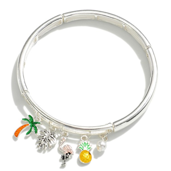 Silver Stretch Bracelet Featuring Beach Charms 

- Approximately 2.5" L