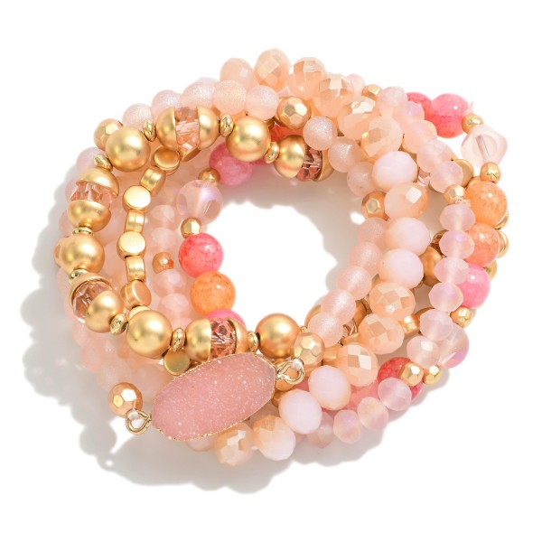 Wholesale set Beaded Stretch Bracelets Crystal Station Gold Accents Diameter