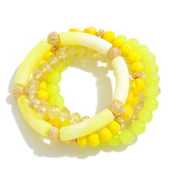 Wholesale set Four Acrylic Tube Glass Beaded Stretch Bracelets Gold Accents Diam