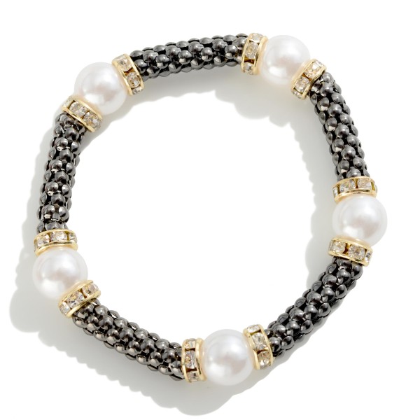 Wholesale metal Mesh Stretch Bracelets Pearl Gold Accents Diameter