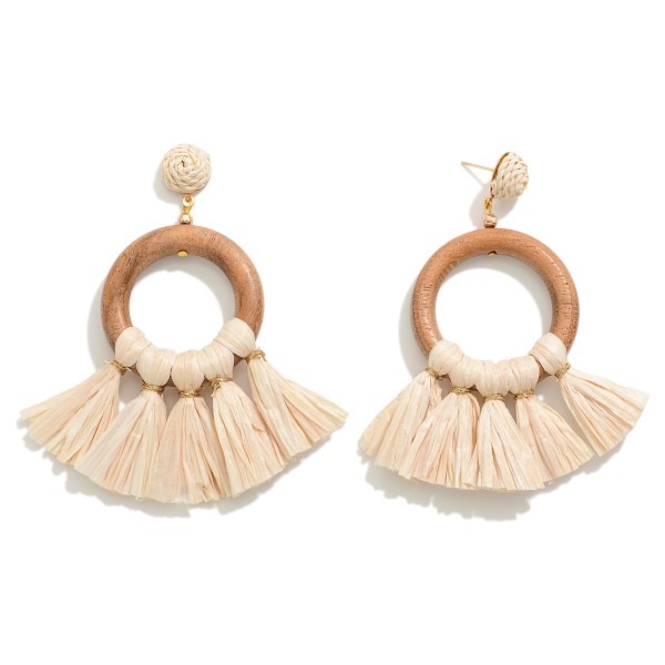 Wholesale raffia Wrapped Wood Drop Earring Tassel Details L