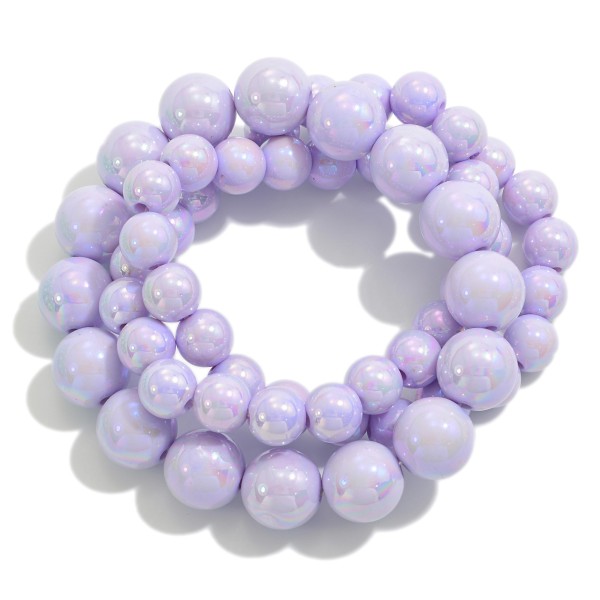 Wholesale set Three Pearlescent Beaded Stretch Bracelets Graduating Bead D