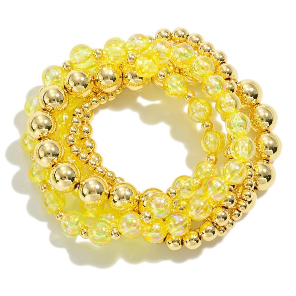 Wholesale set Five Beaded Stretch Bracelets Gold Beads Translucent Beads Iridesc