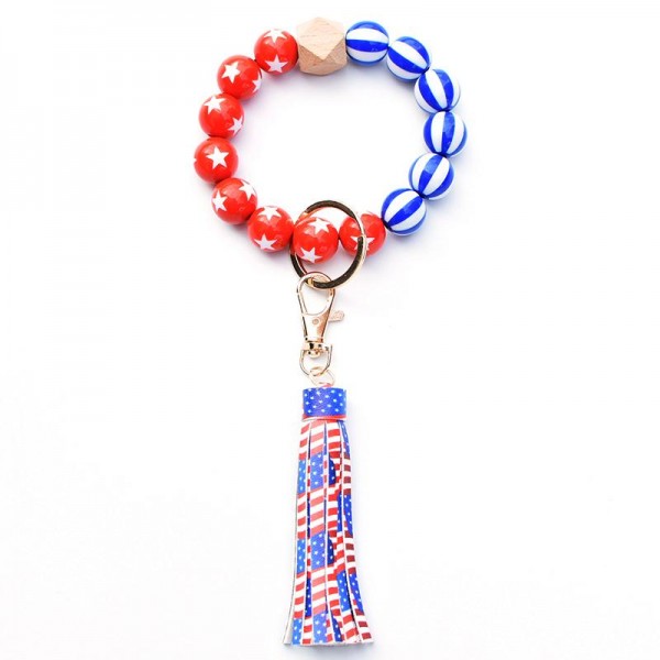 Wholesale americana Beaded Bracelet Keyring Tassel One Fits Most L