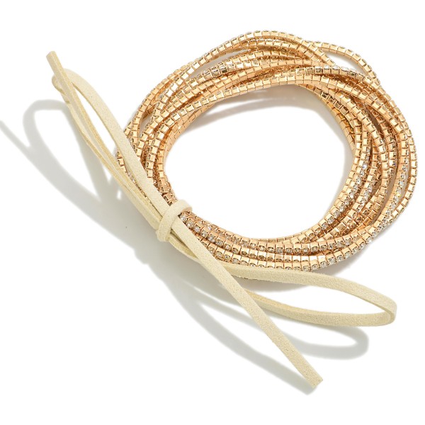 Wholesale set Twelve Dainty Rhinestone Crystal Studded Stretch Bracelets Leather