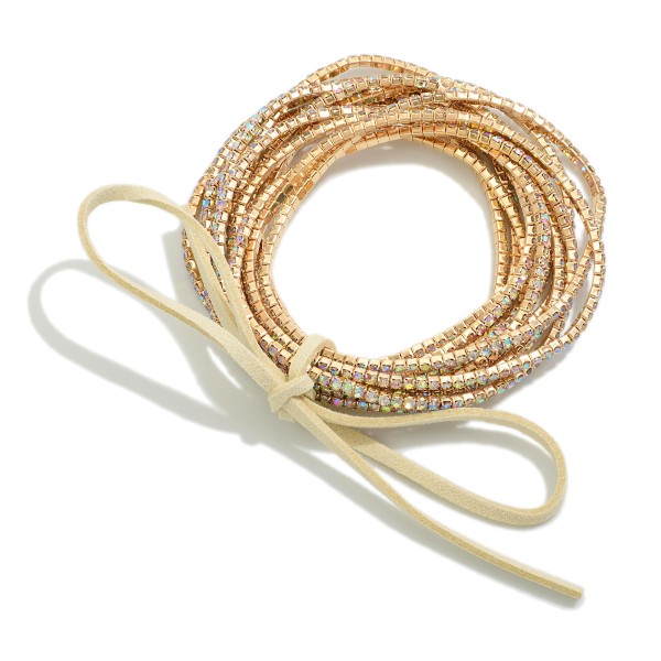 Wholesale set Twelve Dainty Rhinestone Crystal Studded Stretch Bracelets Leather