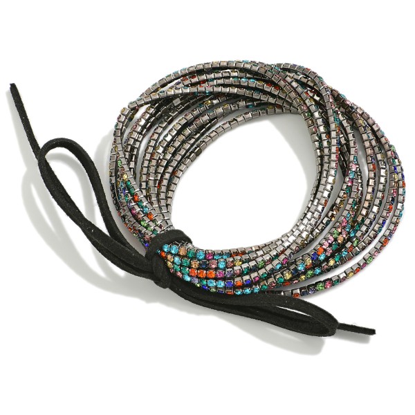 Wholesale set Twelve Dainty Rhinestone Crystal Studded Stretch Bracelets Leather