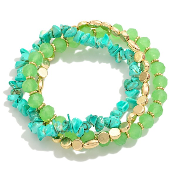 Set of Three Beaded Stretch Bracelets Featuring Faceted and Stone Beads

- Approximately 2.5" D