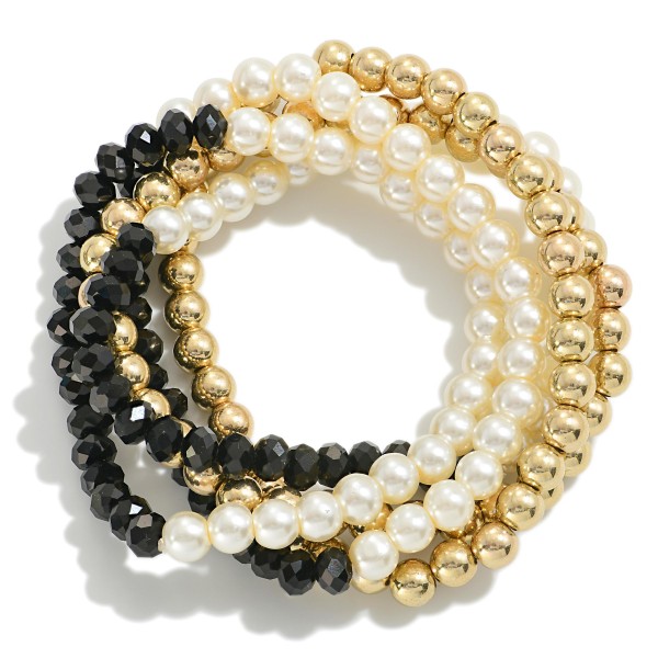 Wholesale set Five Beaded Stretch Bracelets Pearl Accents D