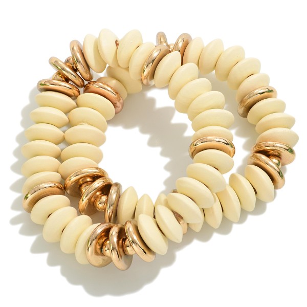 Wholesale set Two Wood Rondelle Beaded Stretch Bracelet D