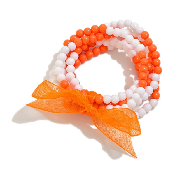 Wholesale set Six Dainty Beaded Stretch Bracelets Bow Detail D