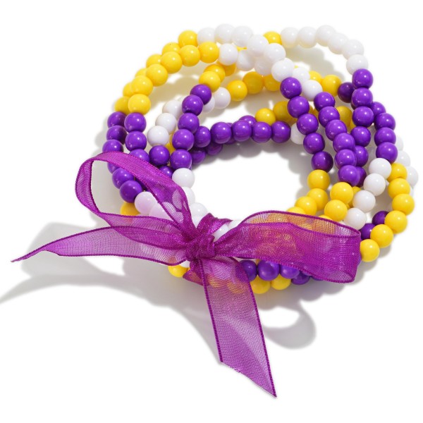 Wholesale set Six Dainty Beaded Stretch Bracelets Bow Detail D