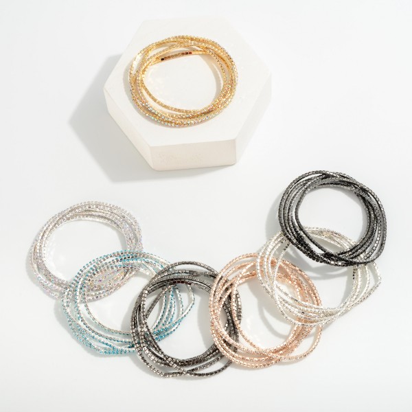 Set of Five Linked Rhinestone Stretch Bracelets
- Approximately 2.5" D