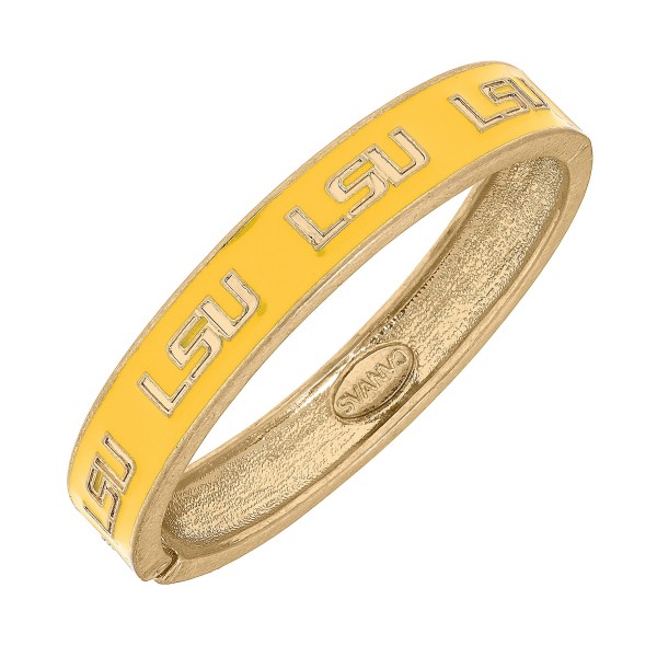 NCAA Officially Licensed Logo Hinge Bracelet by Canvas Style 

- NCAA Officially Licensed 
- Nickel Free Base Metal with Worn Gold Plating
- Approximately 2.5" D