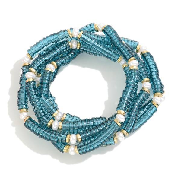 Wholesale set Five Opaque Disc Beaded Stretch Bracelets Pearl Accents D