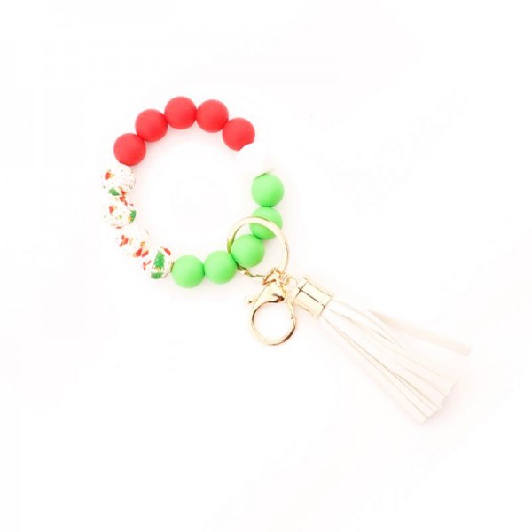 Multi Colored Beaded Bracelet Keyring With Tassel

- One Size Fits Most
- Approximately 7" L