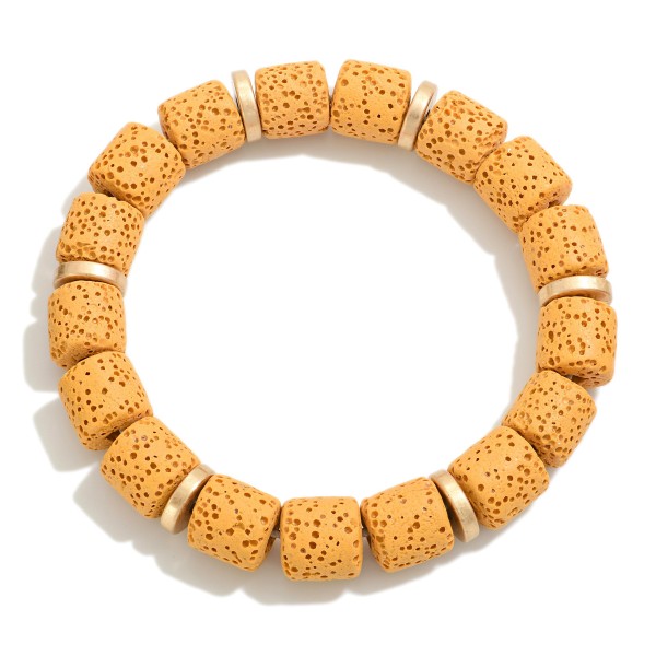 Wholesale dimpled Wood Beaded Stretch Bracelet Gold Disc Accents D