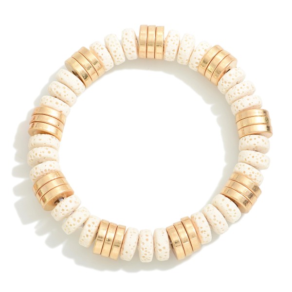 Lava And Gold Tone Beaded Stretch Bracelet

- Approximately 3" Diameter