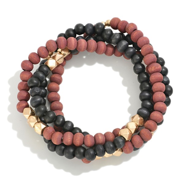 Wholesale set Four Wood Beaded Stretch Bracelets D