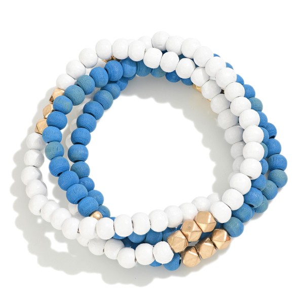 Wholesale set Four Wood Beaded Stretch Bracelets D