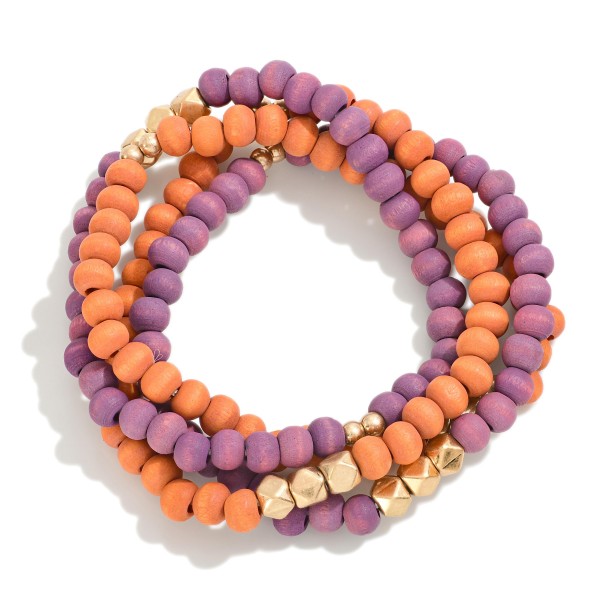Wholesale set Four Wood Beaded Stretch Bracelets D