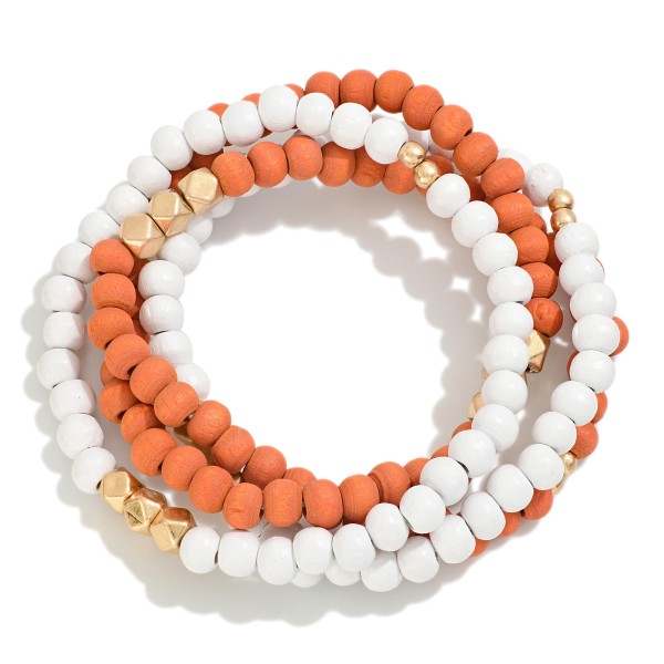 Wholesale set Four Wood Beaded Stretch Bracelets D