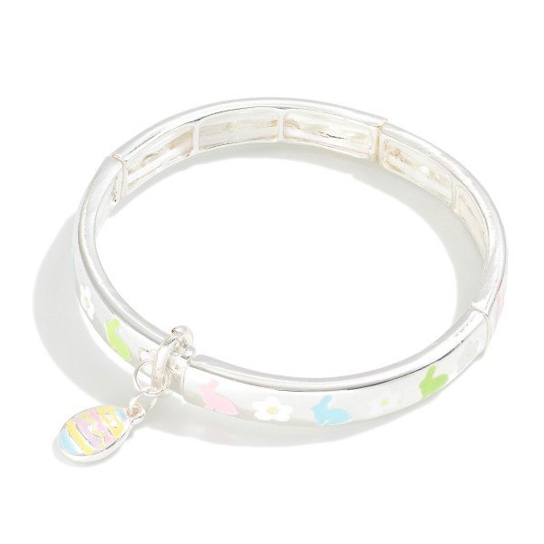 Wholesale silver Bangle Stretch Bracelet Painted Easter Details D