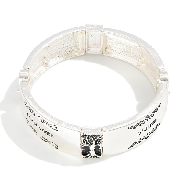 Wholesale silver Tree Life Engraved Stretch Bangle Strength tree lies its abilit