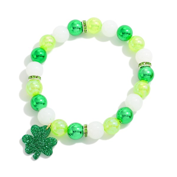 Wholesale st Patrick s Day Beaded Stretch Bracelet Glitter Clover Charm D
