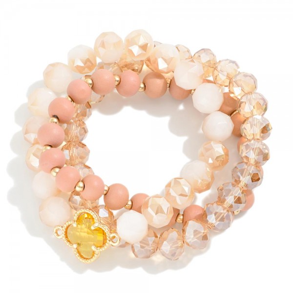 Wholesale set Three Beaded Stretch Bracelets Clover Station D