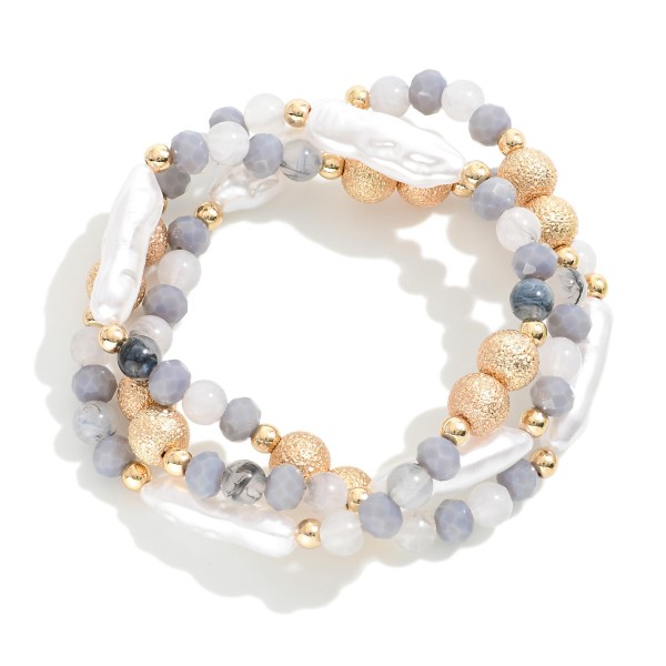 Wholesale set Three Beaded Stretch Bracelets Pearl Details D