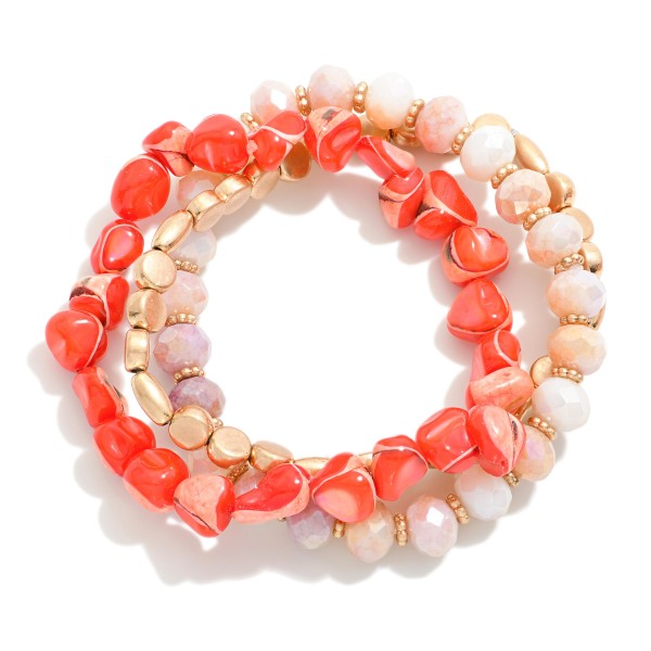 Wholesale set Three Multi Media Beaded Stretch Bracelets Faceted Glass Beads Gol