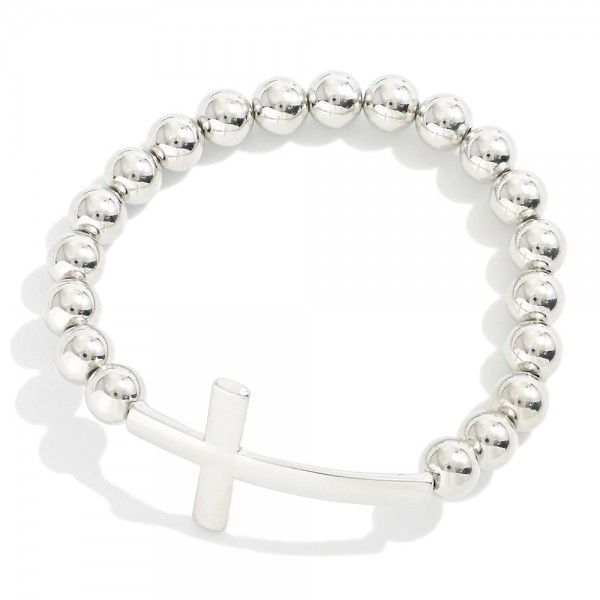 Wholesale polished Metallic Beaded Bracelet Cross D