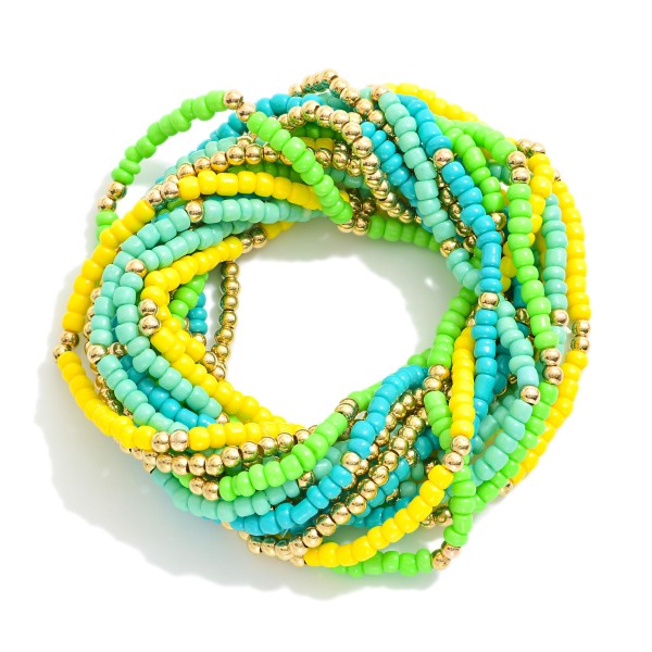 Wholesale multi Stranded Gold Ceramic Stone Beaded Stretch Bracelet Set D