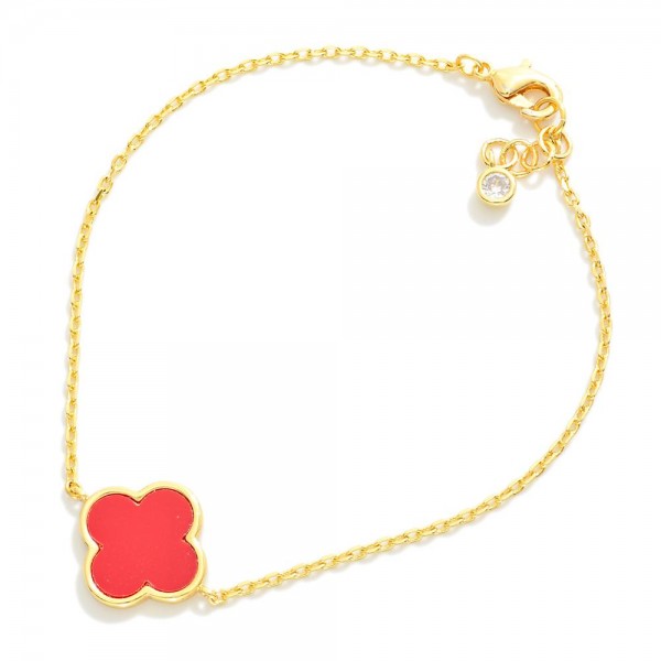 Gold Dipped Dainty Chain Link Bracelet Featuring Clover Station

- Approximately 3" D
- .75" Extender 