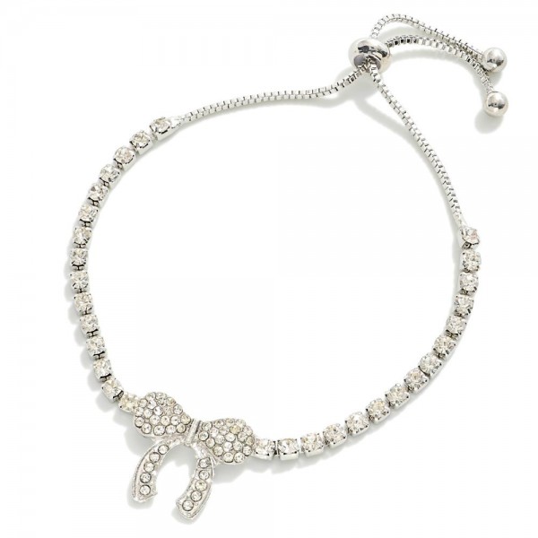 Wholesale rhinestone Studded Bracelet Bow Station Adjustable Chain Link Drawstri