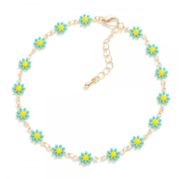 Chain Link Flower Anklet 

- Approximately 4" D
- Extender 2.5" L