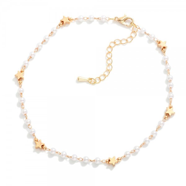 Chain Link Pearl Anklet Featuring Star Stations

- Approximately 4" L
- Extender 2" L