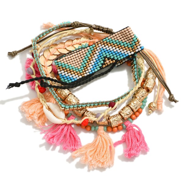 Wholesale set Five Stackable Bracelets Beaded Friendship Bracelets Tassel Stretc