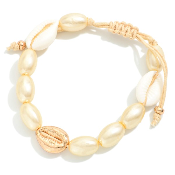Wholesale pearl Cowrie Shell Beaded Drawstring Bracelet D